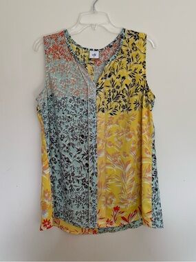 CAbi Golden Glow Sleeveless Blouse Size M Multicolor Floral Patchwork Print EUC